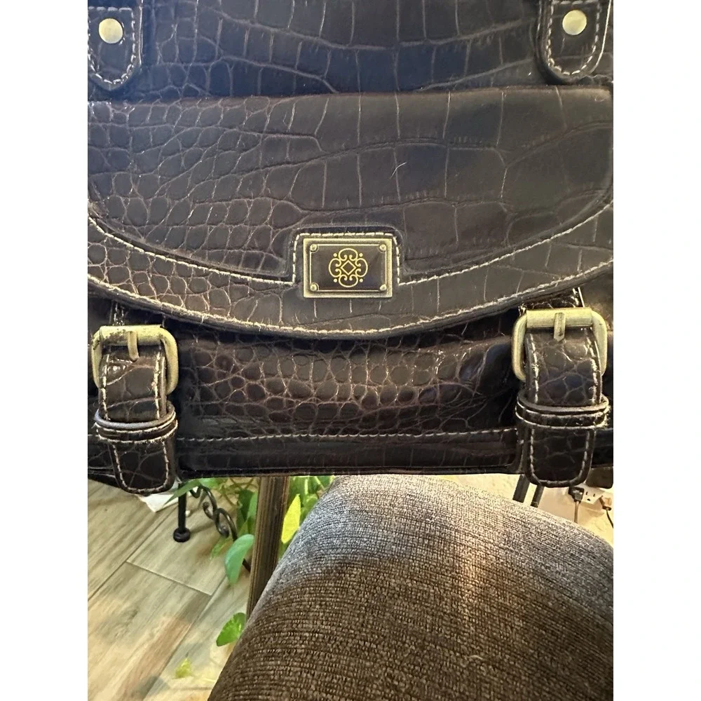 Vintage Brown Leather Alligator Accents Shoulder Bag Excellent Cond.
